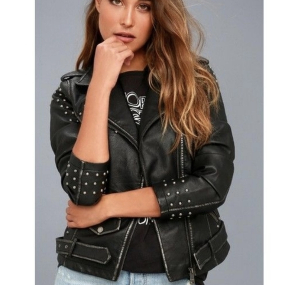 LA Coalition leather studded jacket, vegan leather studded jacket. Size Medium.